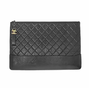Pre-owned CHANEL Aged Calfskin Clutches & Wristlets Gabrielle O Case Large Black