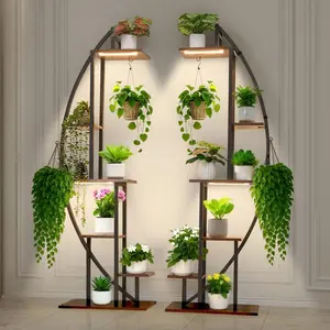 【Summervibes】VEVOR Plant Stand Indoor with Grow Lights, 63 in Tall 6-Tiered Lighted Plant Shelf, 2 Pack Metal Corner Plants Holder, 3 Timer & 10 Brightness, Half-Moon Shaped Flower Display Rack for Living Room