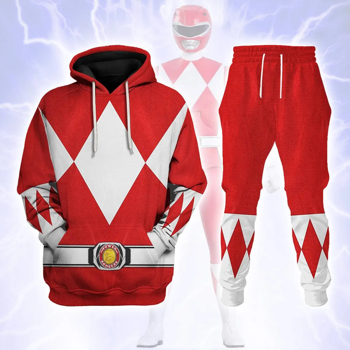 Red Hero Hoodie and Jogger Set, Red White Diamond Costume Tracksuit, Superhero Cosplay Outfit, Pullover Hoodie Sweatshirt and Jogger Pants Set, Gift for Fans