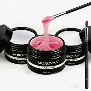 Morovan Builder Gel with Nail Brush – (Pink, White & Clear) Builder Gel for Nail Extensions, Sculpting & Nail Building | Long-Lasting UV Cure Salon Durable