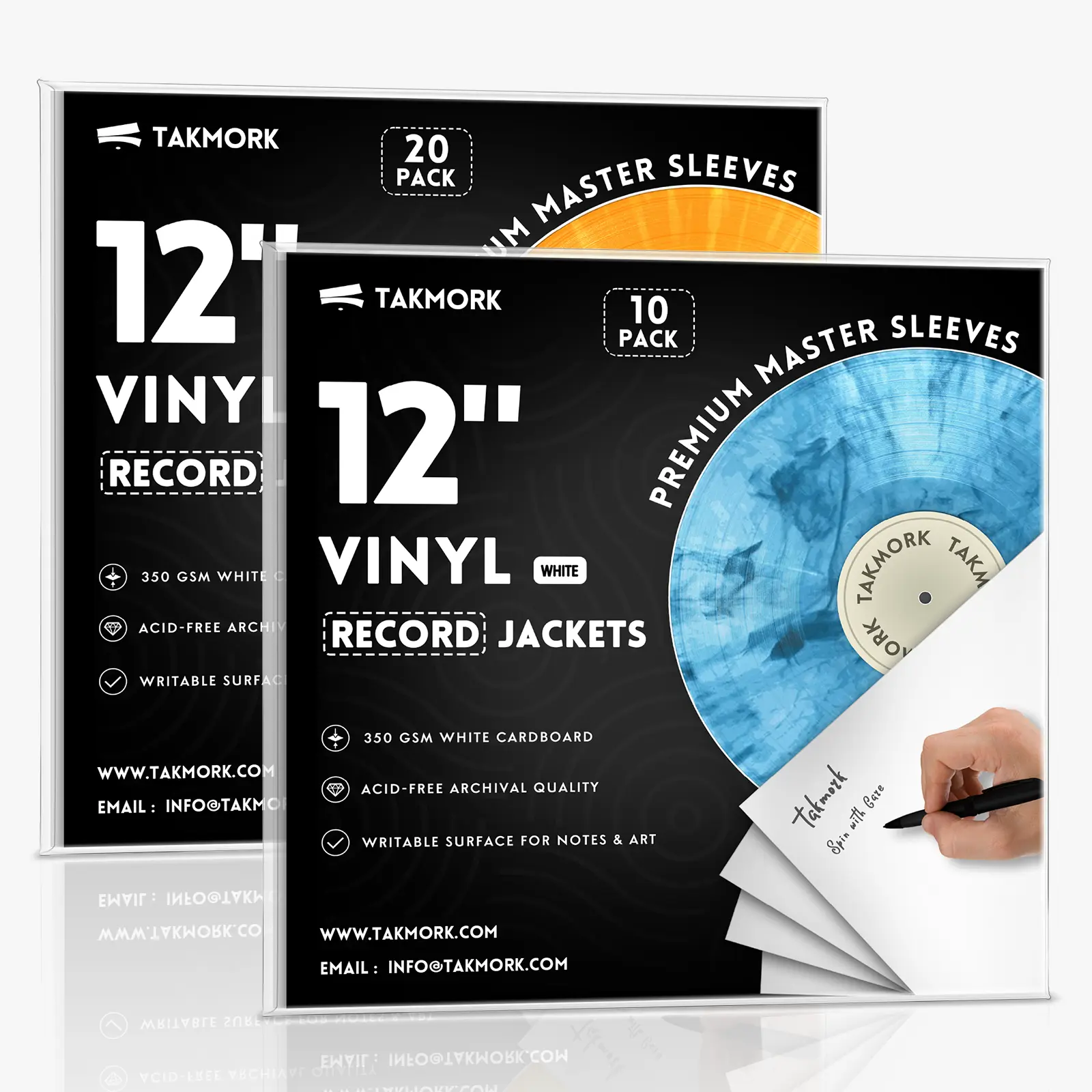 TAKMORK Premium 12" Pro Blank Album Jackets - 20 Pcs Heavyweight White 350gsm Paper LP Vinyl Record Outer & Inner Sleeves for Collectible Storage (No Extra Accessories Included)