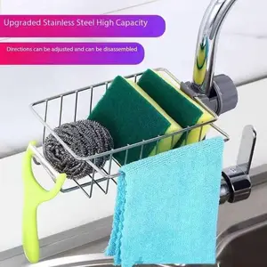 Stainless Steel Sponge Holder Over Faucet Kitchen Sink Organizer with 360 Degree Rotation & Super Drainage for Round Faucets 0.71-0.98 Inches prevents water dustproof home office dormitory bathroom