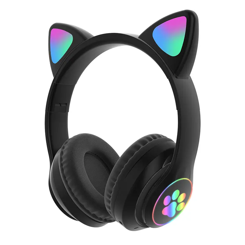 Cute Black Cat Ears Foldable Over-Ear Wireless Headphones with 40mm Drivers, Soft Earpads, Adjustable Headband, Portable Design, Headphones for School, DJ-Style Adorable Gift for Personality-Focused Girls, Headset