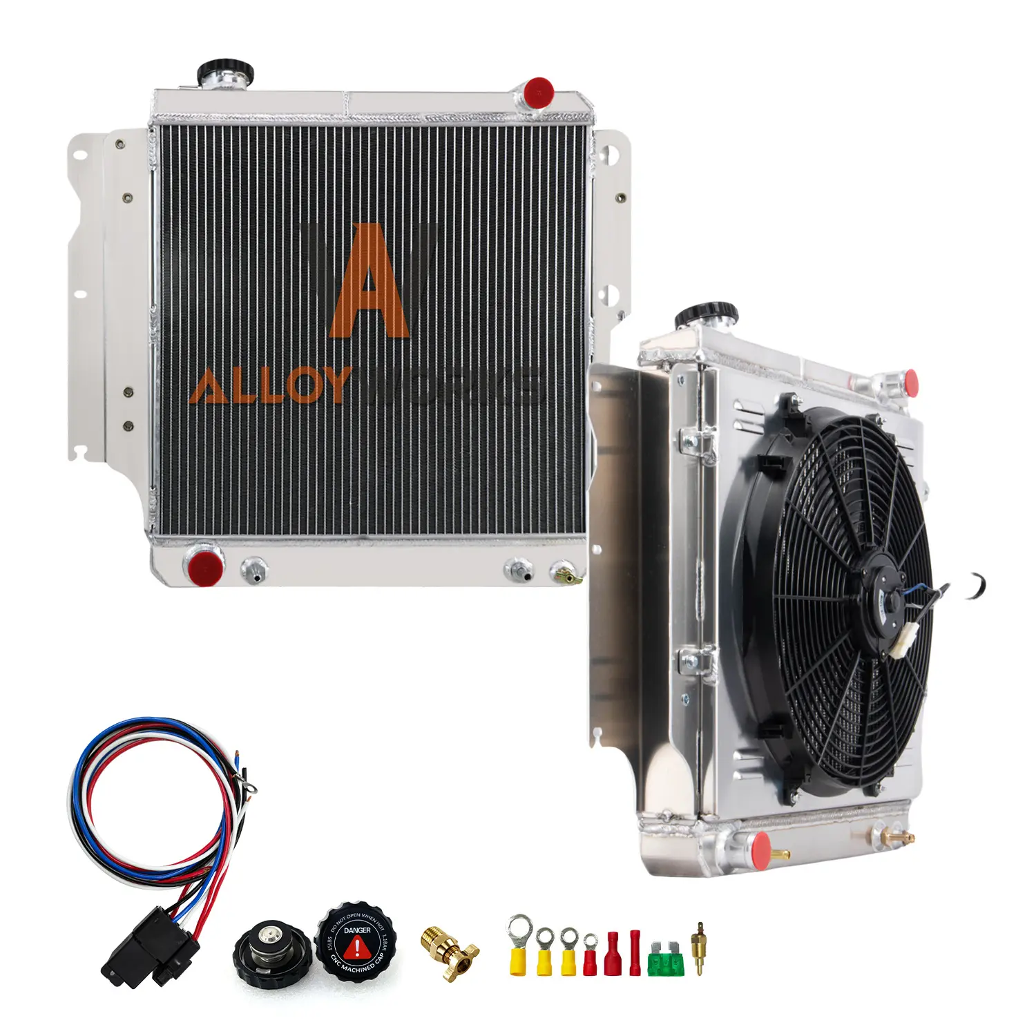 Alloyworks 3 Row Radiator with Shroud Fan For 1987-2006 Jeep Wrangler TJ YJ 2.5L 4.0 4.2L L4 L6 23" H x 26" W