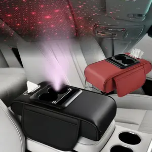 Car Center Console Cover,Microfiber Leather Car Armrest Cover Cushion with Storage Bags with LED Starry Sky , Dual Type-C Charging Ports,Car Armrest Storage Box Interior Accessories for Most Vehicles