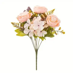 7-Head Champagne Finish Plastic Artificial Hydrangea and Peony Bouquet, European Vintage Realistic Long Lasting Faux Blooms for Rustic Wedding Arrangement & Boho Living RooLasting Faux Blooms for Rustic Wedding Decor & Boho Style Living Room Home Ornament