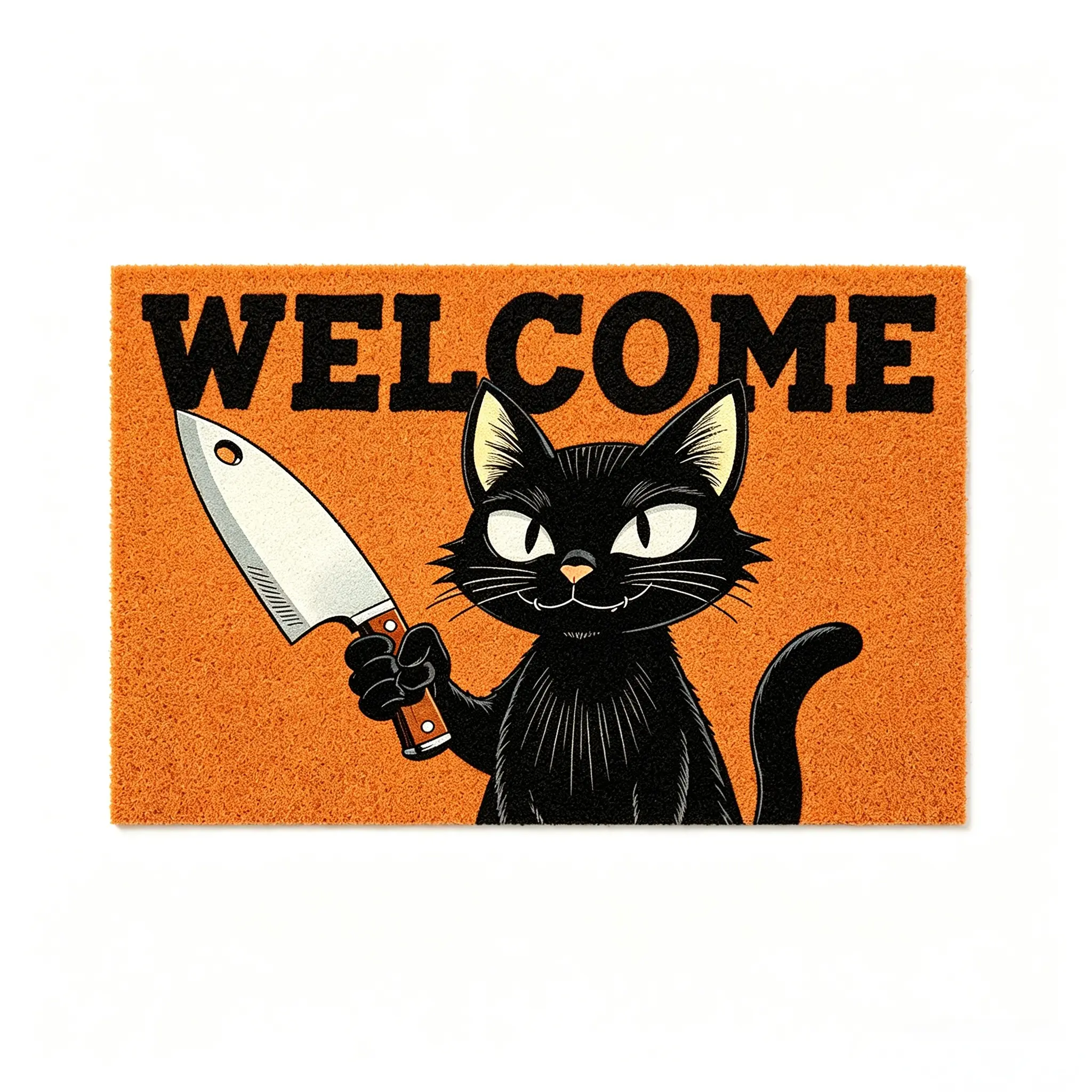 Welcome Knife Holding Black Cat Doormat, Funny, Decorative Mat, Rude Halloween Doormat, Welcome Mat, Funny Welcome Mat, Non-slip, Indoor Outdoor
