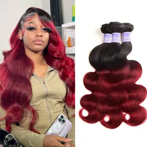 [UDesire] 16A Ombre Burgundy Human Hair Bundles 1B/99j Body Wave Bundles Two Tone Black and Wine Red Bundles 10-26Inch Ombre Burgundy Bundles Double Weft Hair Weave 100g/Pc