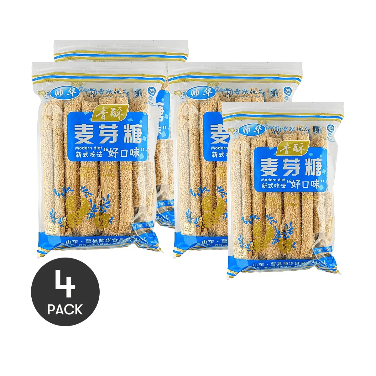 4 Pack SHUAIHUA Crispy Maltose Candy Ma Tang 14.11 oz Each - Traditional Chinese Handmade Sesame Candy