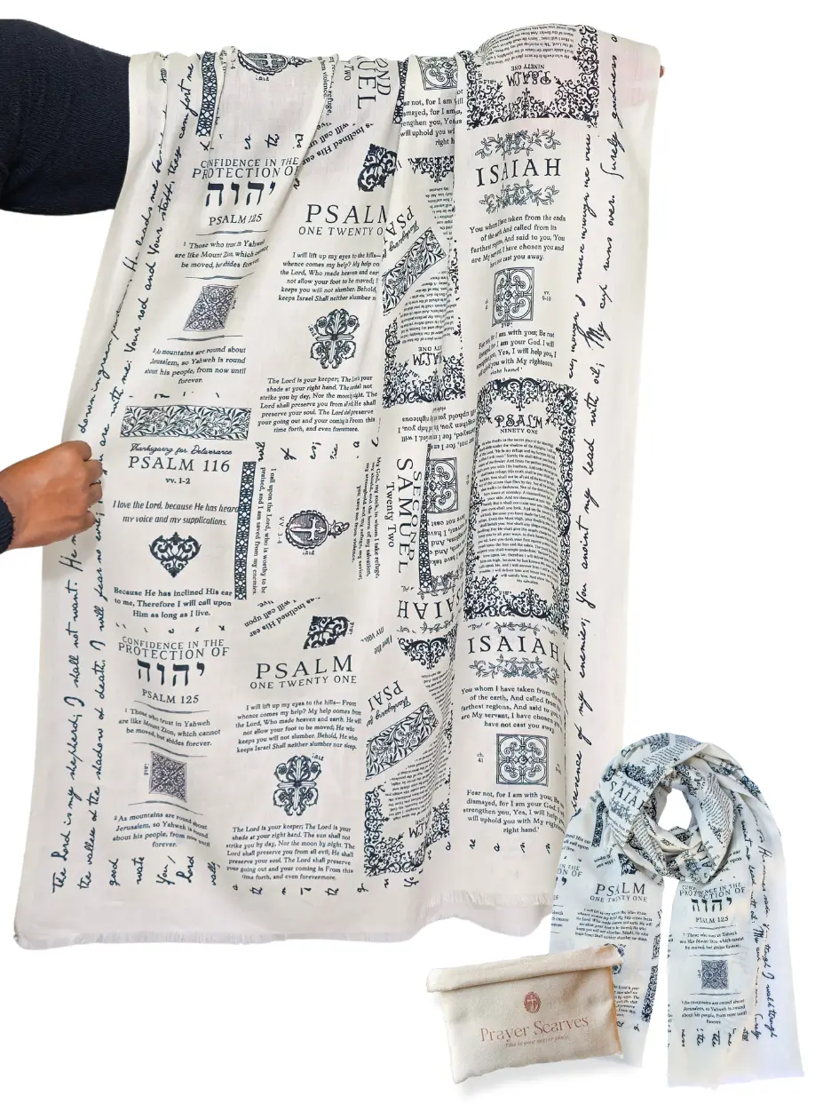 Prayer Scarves Women's Christian Protection Cotton Prayer Shawl - Psalm 91, Isaiah 41:10, Generously Sized, Large Enough to Wrap Comfortably - Female Christian Encouragement Gift