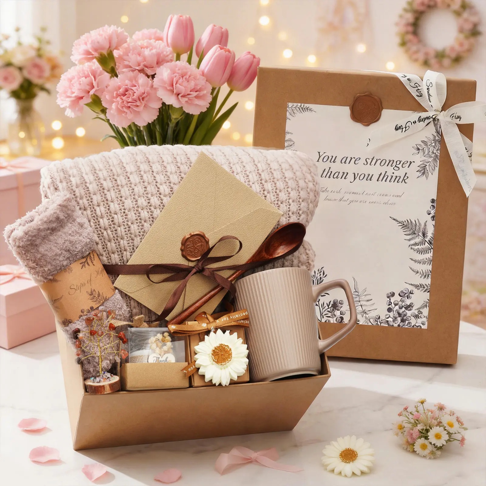 Birthday Gifts for Women, Gift Basket Self Care Gifts for Her, Get Well Soon Gift, Thinking of You Gift Set Care Package Spa Gifts for Women, Gift Box for Mom Adults Best Friend Flowers, Back to School Gift for Teachers & Classmates