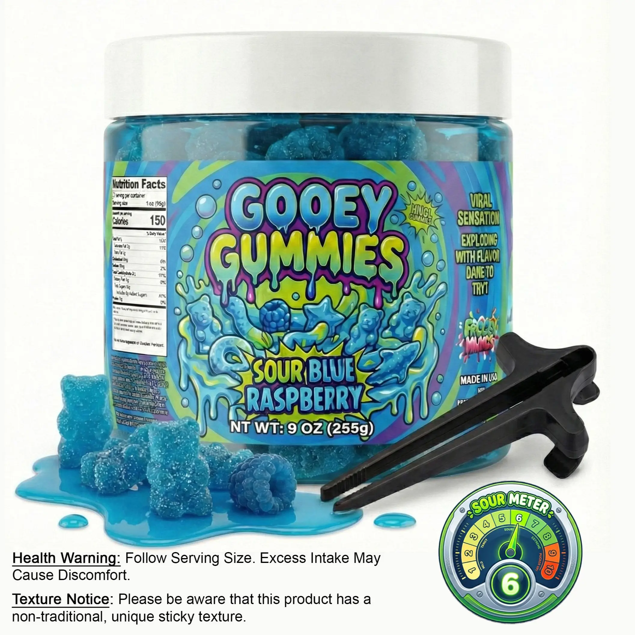 Gooey Gummies Sour Sticky Texture Ultimate Mix Gummies in Sour Oozie Liquid Sour Blue Raspberry Raz Wet Candy Snack Multiple Size & Flavors
