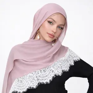Light Weight Solid Modal Hijab with White Laces