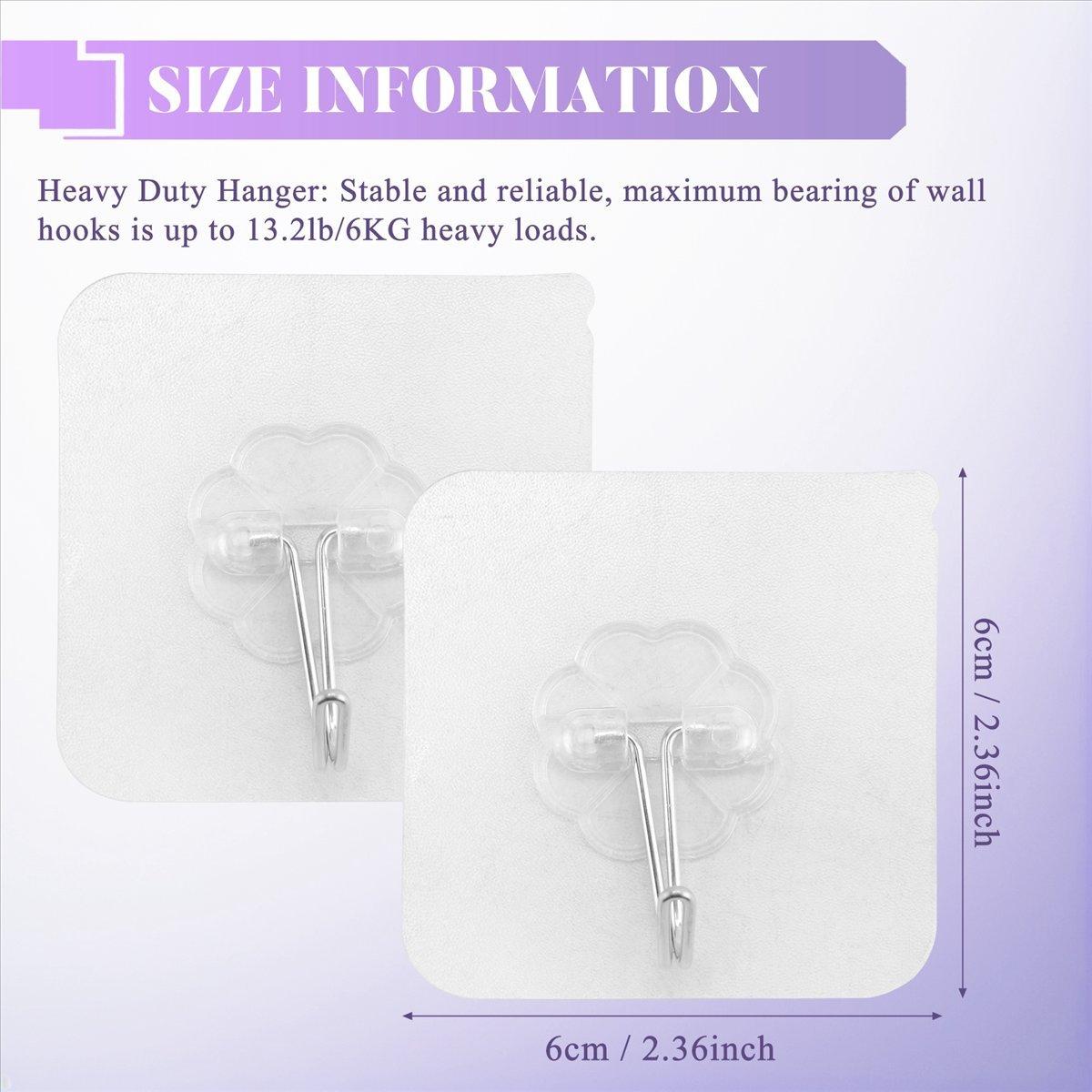 10 Packs Reusable Adhesive Hooks,Transparent Heavy Duty Wall Hooks with No Scratch, Waterproof and Oilproof for Bathroom, Bedroom, Kitchen, Refrigerator Door, Wall and Ceiling