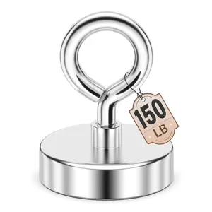 Neodymium Fishing Magnet, 150 LBS Pulling Force Strong Magnet with Lifting Eye-Bolt, Rare Earth Magnet Fishing for Retrieving Items in Lake, Beach, Security Tags Removal Tool, 1.42’’(36mm)