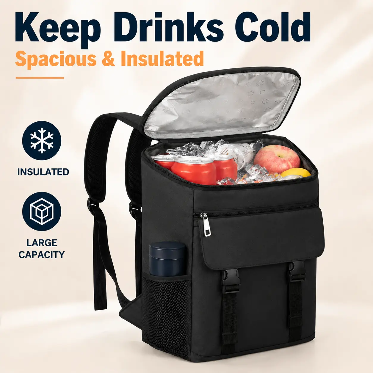 Insulated Leak-Proof Cooler Backpack, 30-Can Portable Sporty Insulated Picnic Backpacks with Seamless PEVA Liner, Multiple Pockets, Breathable Straps for Family Gatherings, Camping, Warm 8h Meals