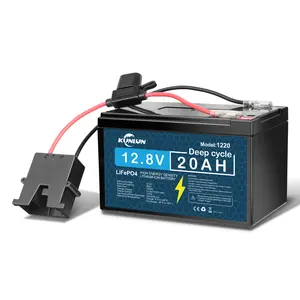 12V 20Ah Lithium LiFePO4 Deep Cycle Battery with Wire Harness, 5000 Cycles Rechargeable Battery for Electric Scooter, Ride On Toy, Lighting, Power Wheel, Fish Finder and More with Built-in 20A BMS