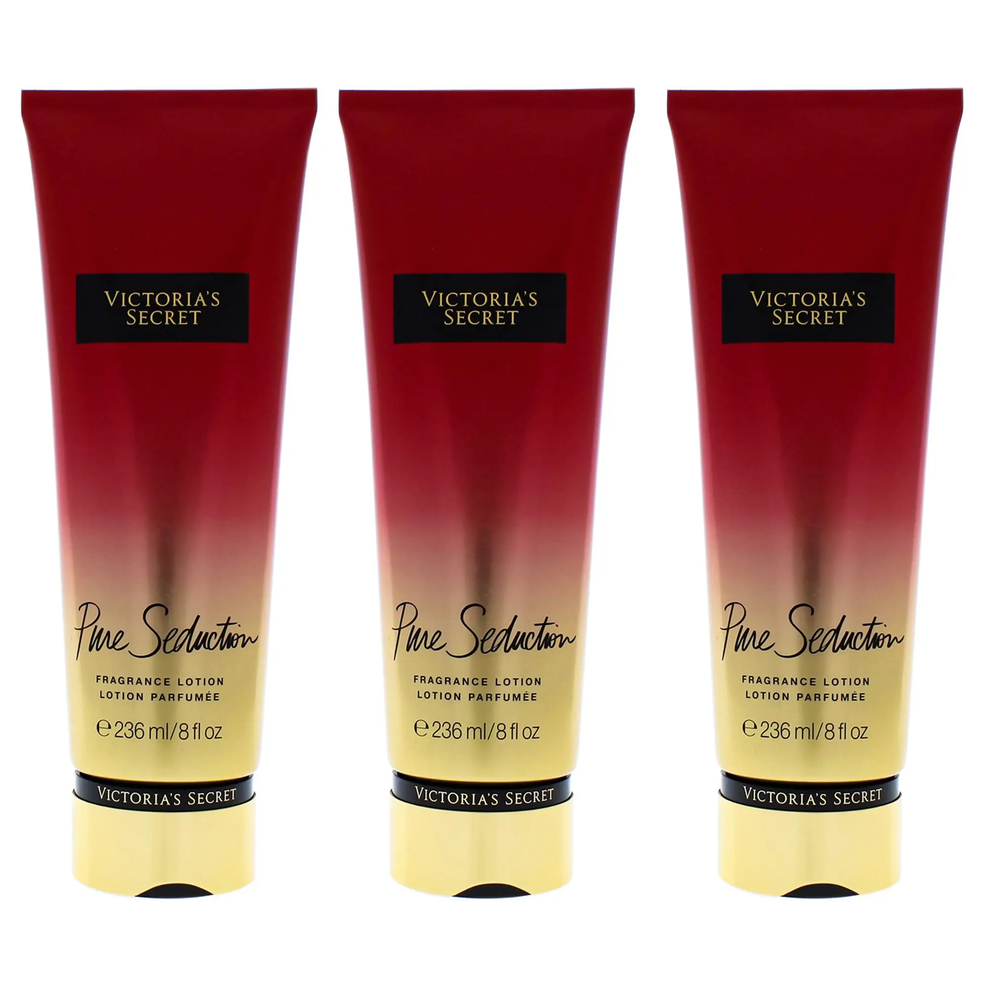Women's Moisturizing Daily Body Care Fragrance - Victoria's Secret Pure Seduction 8 oz Body Lotion, 3 Tubes Pack