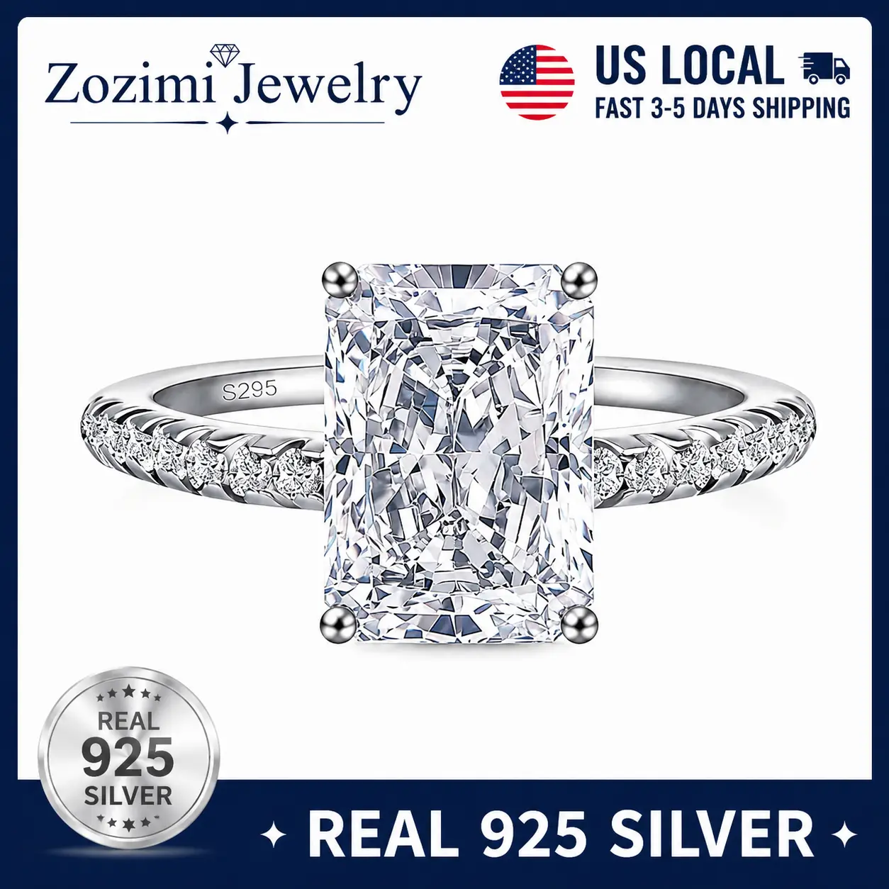 S925 Sterling Silver Tiny 1CT Radiant Cut Solitaire Ring for Women | Luxury Square Diamond-Style CZ Engagement Ring | Elegant Minimalist Design Hypoallergenic 925 Silver Band | Sparkling Prong Setting Statement Jewelry