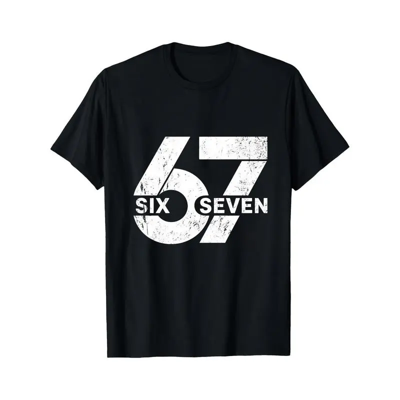 Men's Black Sports T-Shirt - 67 Numbered Theme Distressed Graphic Print, Double-Stitched, for Casual Wear - Ideal for Father's Day, Thanksgiving, Easter