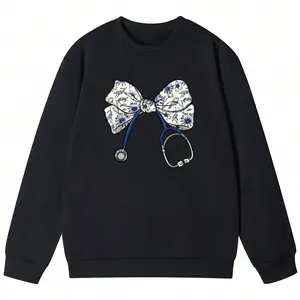 Long Sleeve Nursing Sweatshirt with Floral Blue Coquette Bow and Doctor Stethoscope