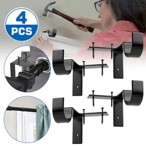 4Pcs Universal Curtain Rod Holder - Hole-Free Curtain Rod holder Bracket,Curtain Rod Hooks for Home Bathroom,Bedroom,Livingroom,Kitchen Decoration