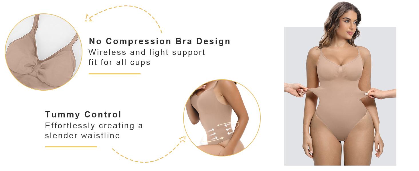 SHAPERX Seamless Bodysuit Tummy Control Shapewear Thong Style Women's Shaping Snatched Body Suit Womenswear Tops Comfort Moderate Support Comfortable Fit