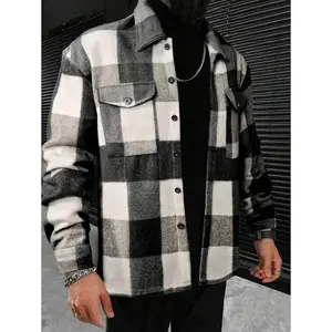 Manfinity Homme Men Plaid Print Flap Pocket Jacket, Men Street Wear Shirt, Men Shacket, Streetwear Button Up, Men Flannel, Plaid Jacket Men, For Fall Winter