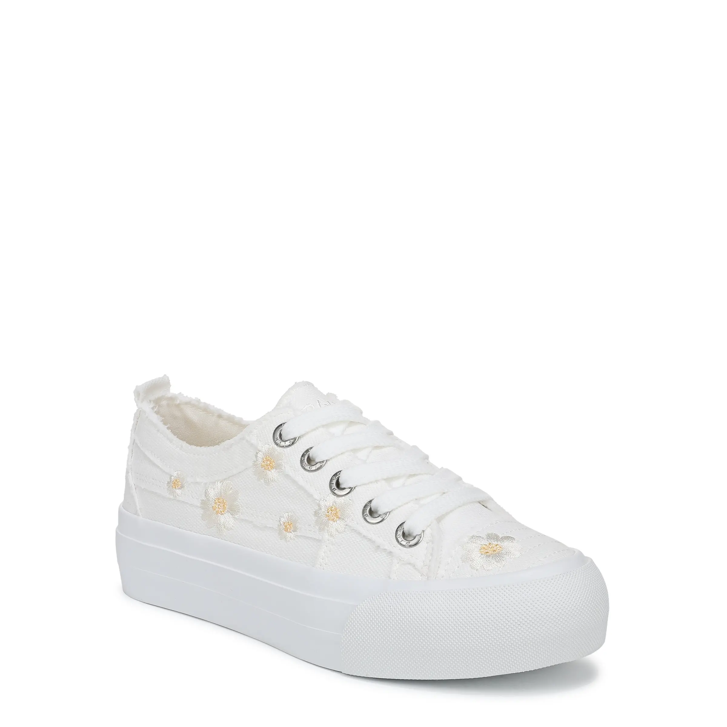 Blowfish Malibu Women's Sadie Platform Sneakers, Casual Low-Top Canvas with Daisy Embroidery and 1.625" Rubber Sole for All-Day Height, Fabric, Walking Shoes, Trainer, Footwear