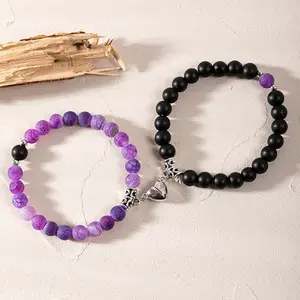 Matching Couple Bracelets Healing Crystal Bracelets for Couples Matching Heart Bracelet for Lover Him & Her Boyfriend Girlfriend Valentine's Day Gifts