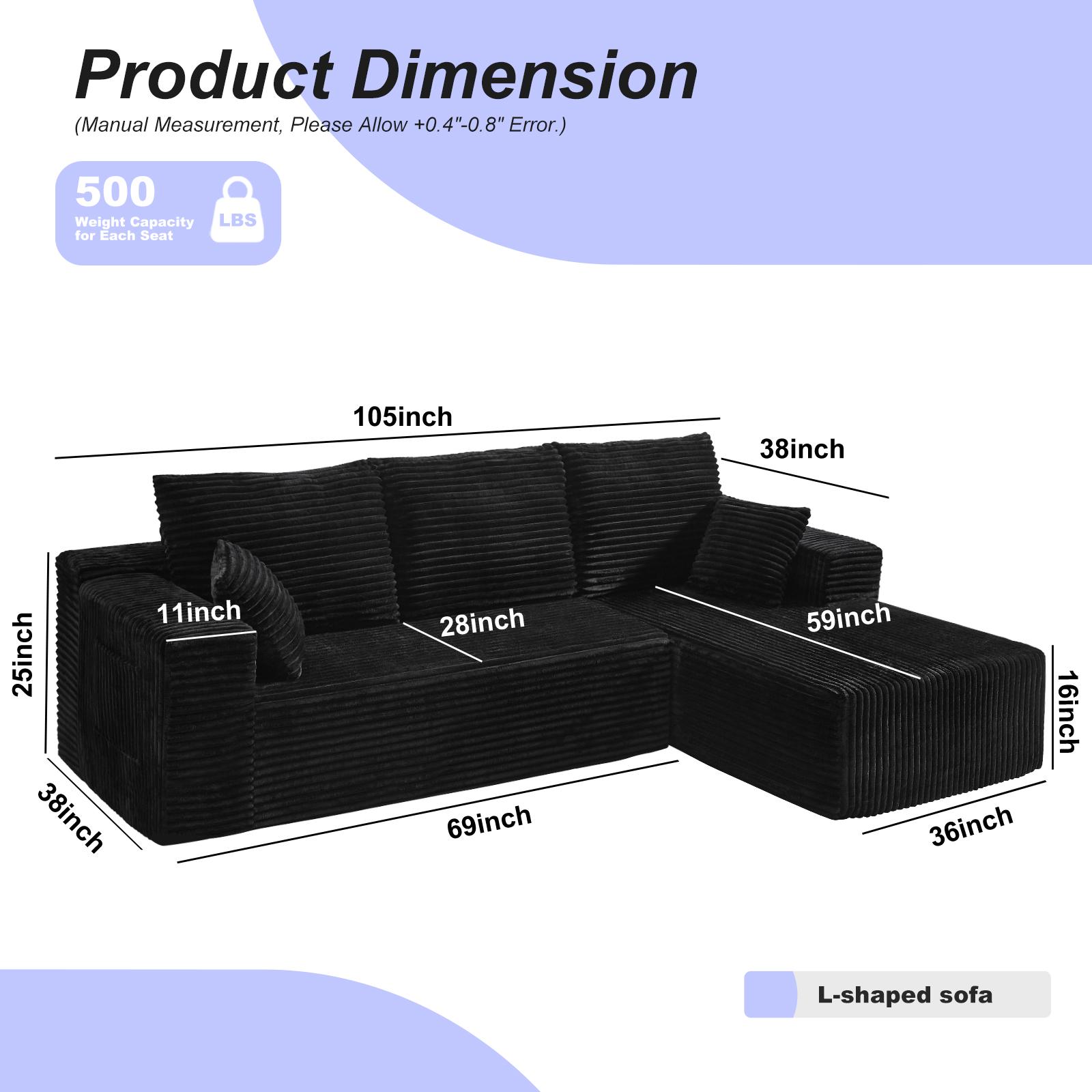 【DlY Combination】HSECOYAY Modular Sectional SofaMix and Match Pieces for Living Room, Comfy CloudCouches with Movable Ottoman, L/U-Shaped FlexibleConfiguration, Plush Corduroy - 400 lbs SeatCapacity
