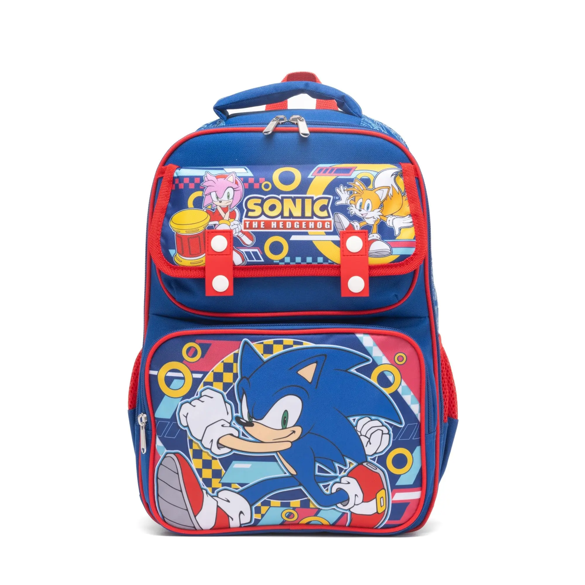 Ruz Sonic Large Unisex Official Licensed Synthetic Polyester Backpack (Back to School Hauls) - 600-Denier, 15.5"h x 12"w x 5"d, Padded Back, Adjustable Straps, Built-In Organizer, Dual Sports Mesh Side Pockets, Blue, A28251