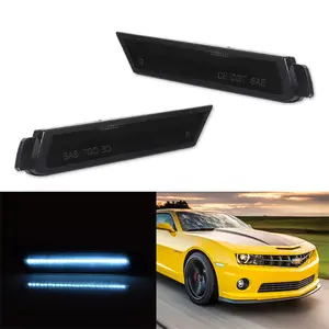 2PCS Smoked Lens Front Side Marker Lamp Ice Blue LED Lights For Chevy Camaro 2010 2011 2012 2013 2014 2015 Replace OEM# 92246244 92246245 92246252 92246253 GM2551197