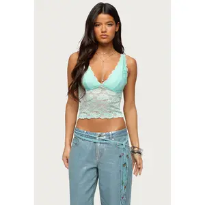 Vanya Sheer Lace V Neck Top