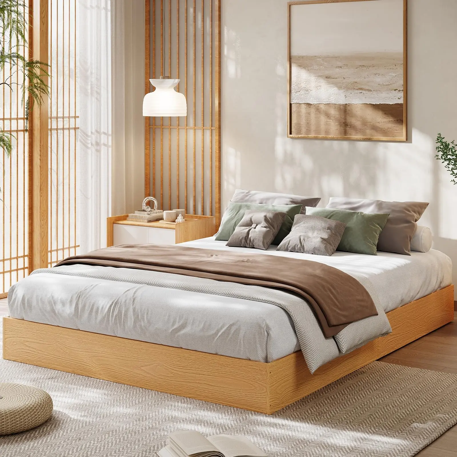 GARVEE California King Size Wood Platform Bed Frame,Wooden Bed Frame Without Headboard,Wood Slat Support,No Box Spring Needed,Easy Assembly,(Pine）