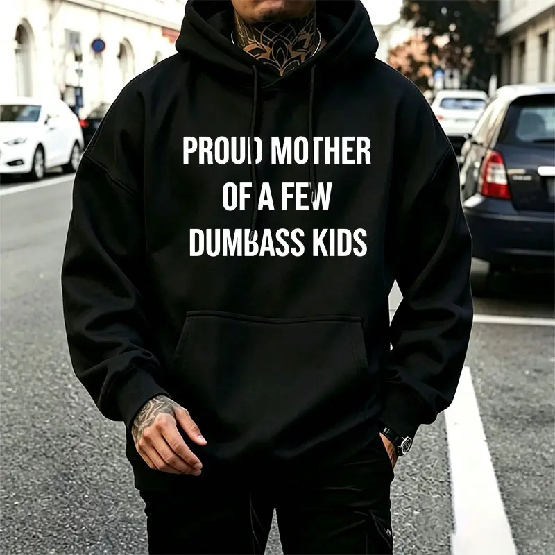 Fun English slogan hooded sweatshirt for Mother’s Day, creative text print, loose drop-shoulder pullover hoodie, casual top