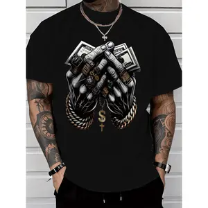 Men's Comfort-Fit Cotton Shortsleeve Top, Menswear Casual Round Neck T-Shirt with Trendy Dollar & Rings Graphics