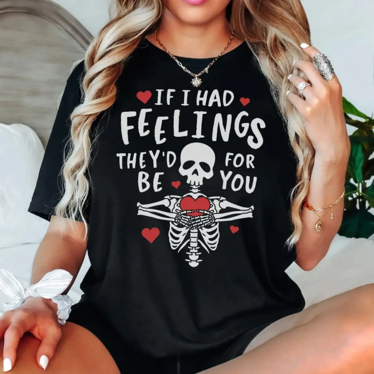 Skeleton Feelings Valentine's Day T-Shirt, Cute Valentine's Day Graphic Tee, Funny Anti-Valentine's Day Shirt, Trendy V-Day Top