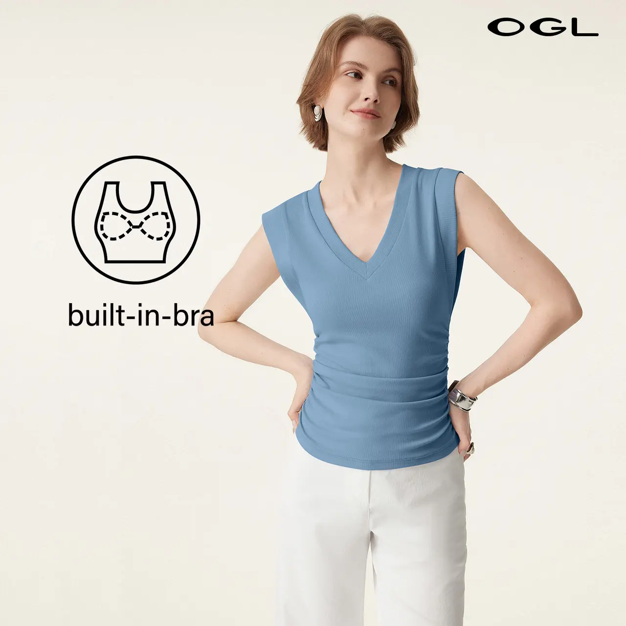 OGL Stretch Cotton V-neck Side Ruched Muscle Brami Top  TikTokShopSummerSale