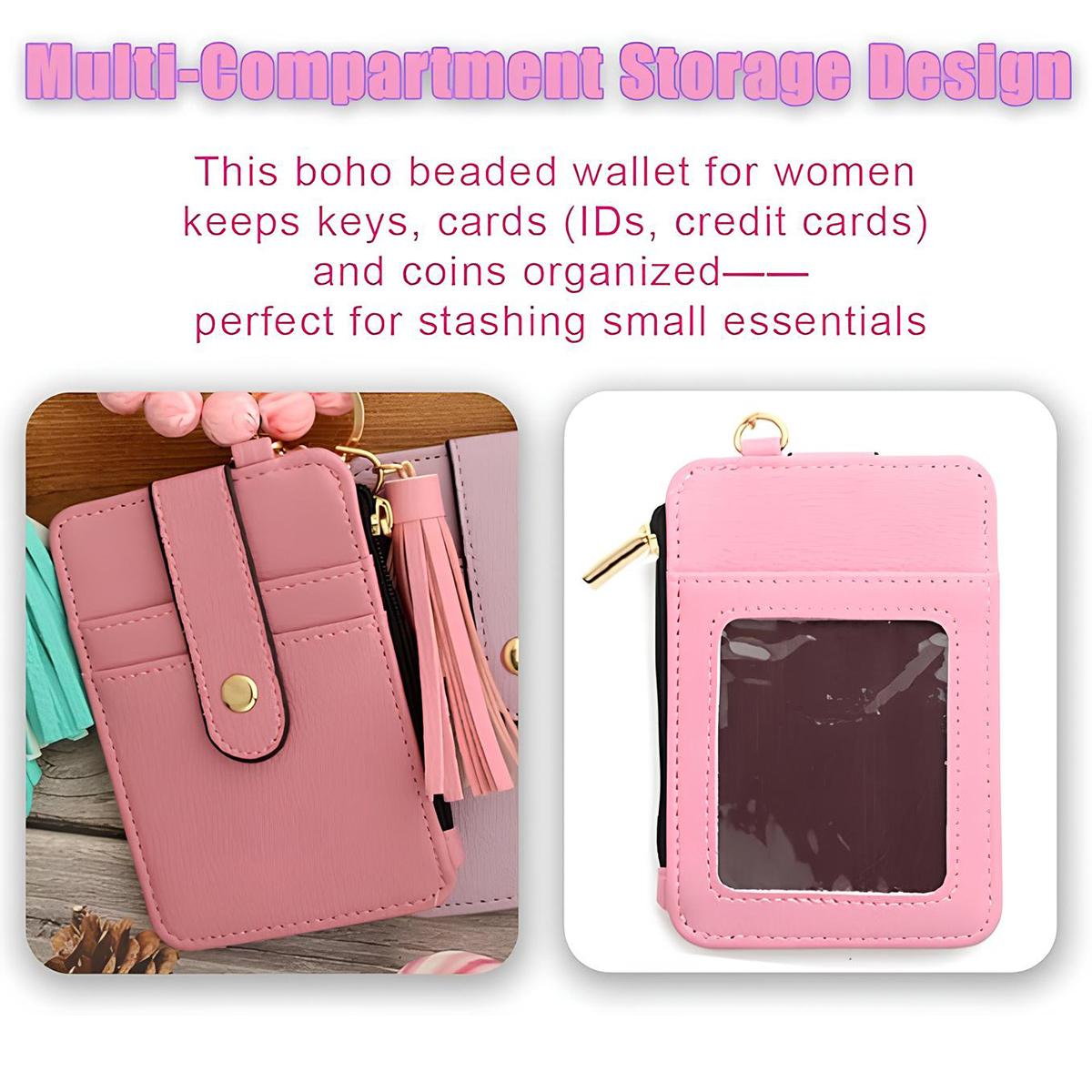 Wallet Keychain Wristlet for Women,Cute Slim RFID Credit Card Holder Purse With Silicone Bracelet Tassel Keychain Bangle Key Ring,Daily use