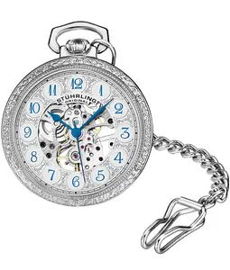 Stylish Skeleton Pocket Watch, 48mm Hand-Wind Mechanical Timepiece with Engraved Case and 12-Inch Link Chain, Fashionable Watches, Stylish Watch