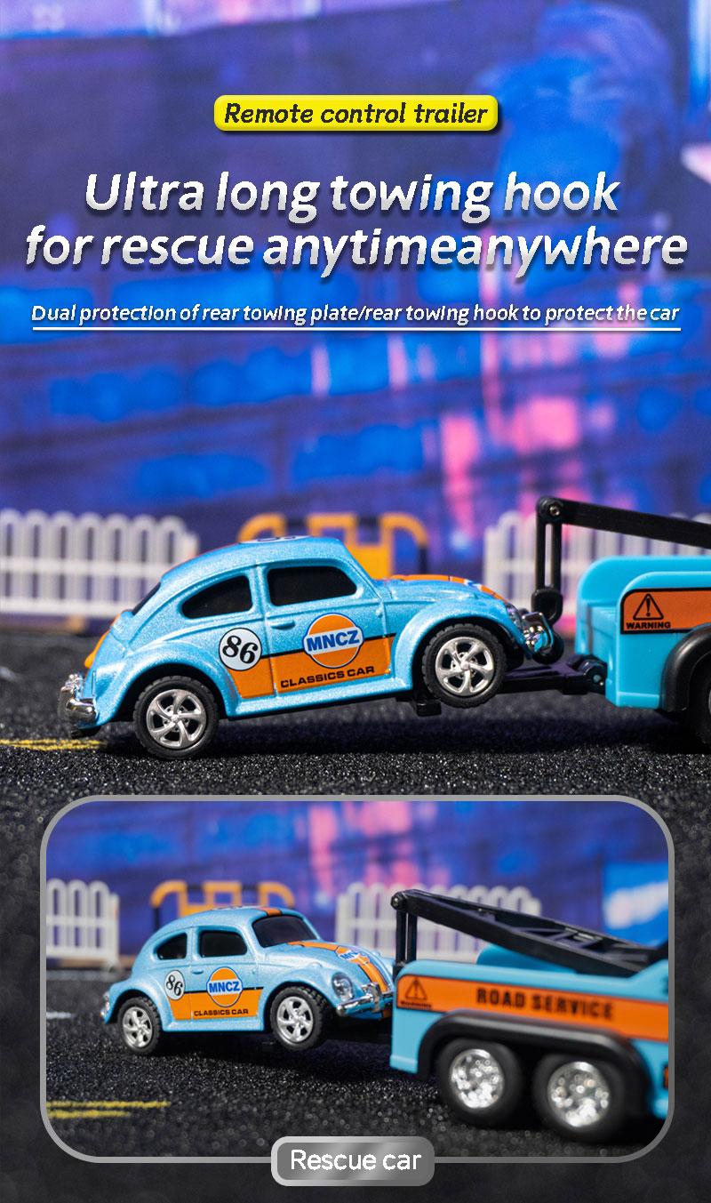 Hotfree 1/64 Mini RC Tow Truck, 2.4GHz Alloy Roadside Rescue Vehicle Model with Movable Crane Hook, App & Remote Control Flatbed Truck, 3-Speed Adjustable, USB-C Rechargeable, Indoor Outdoor Racing Trailer Toy, Christmas Birthday Gift for Kids Boys