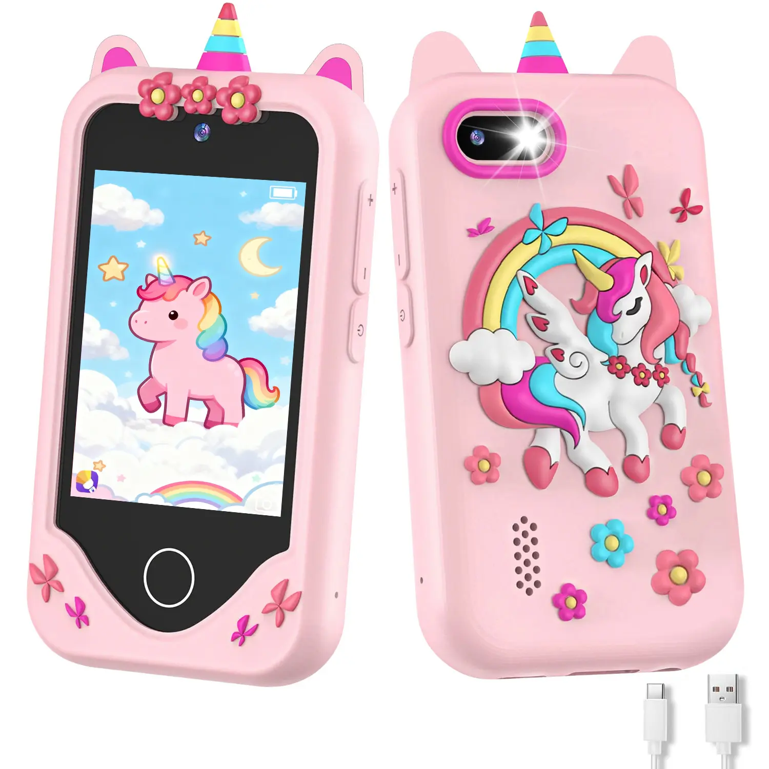 Handheld Portable Multifunction Unisex Kids' Colorful Digital Toy Phone - Built-in Batteries, 64GB Memory Card, Card Reader, 44 Games, Photo-Video Recording, E-book Reading, Drawing, Cell-Compatible Birthday Gift for 3+ Yrs Olds