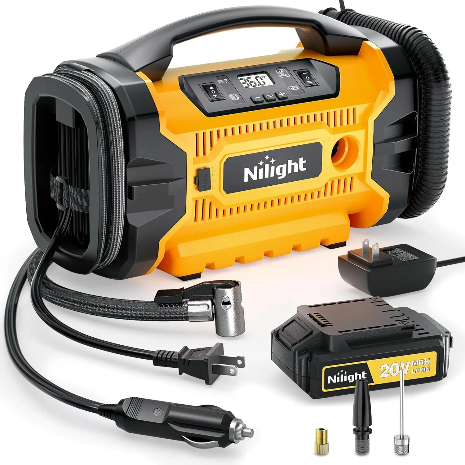 Nilight Portable Air Compressor and  1500mAh Rechargeable Battery, 12V Digital Pump for Car, SUV, Motorcycle, Bicycle Portable Wireless Car Tire Inflator portable air faster air  tire pressure Manual Nozzles Vehicle Automotive  dealsforyoudays Tyre Pumps,