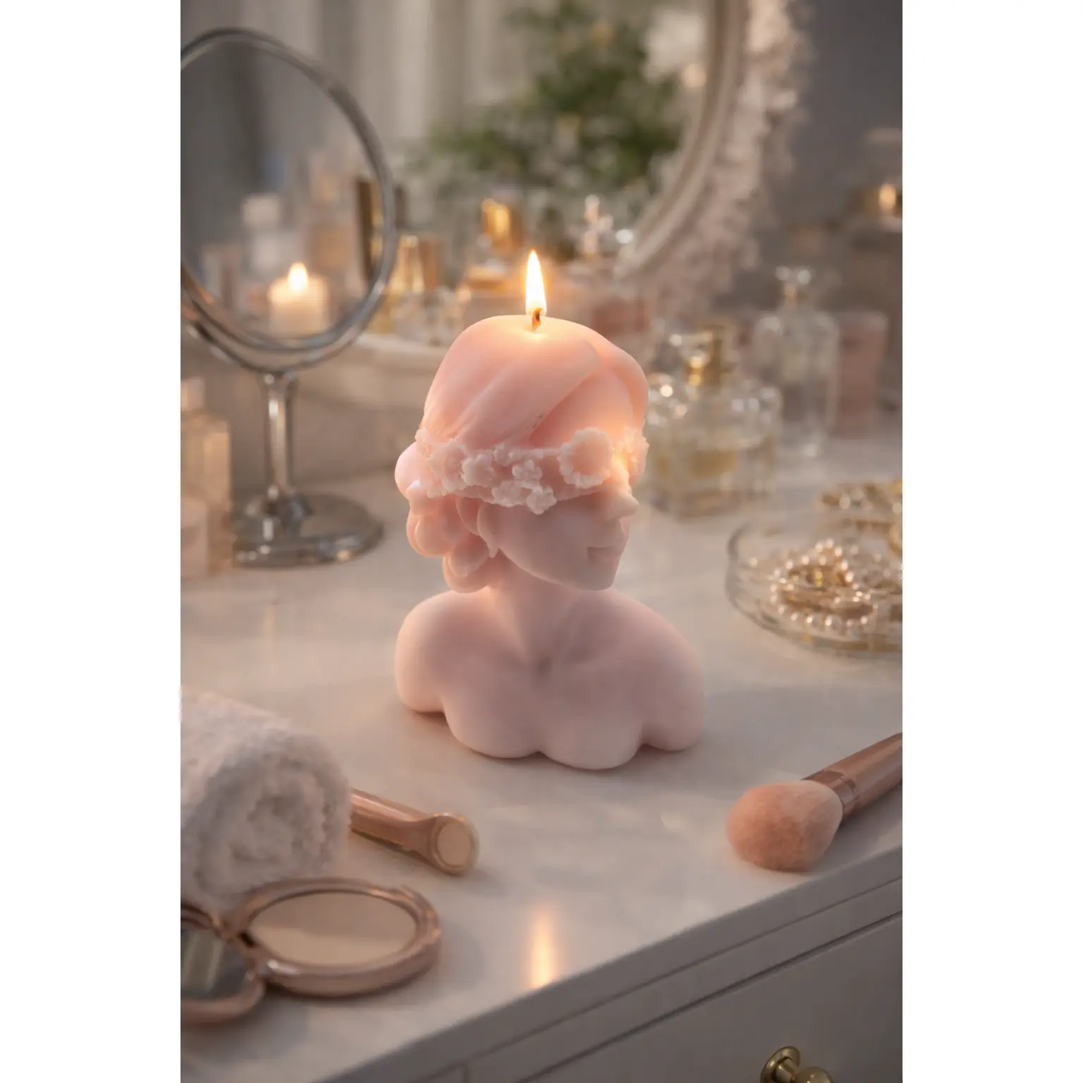 Girl with Blindfold Candle - Light Pink