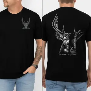 Deer Skull Hunting Tshirt - Monochrome Buck Head Graphic , Rustic Outdoor Scene , Bold Back Print , Perfect For Nature Lovers And Hunters-men's shirt