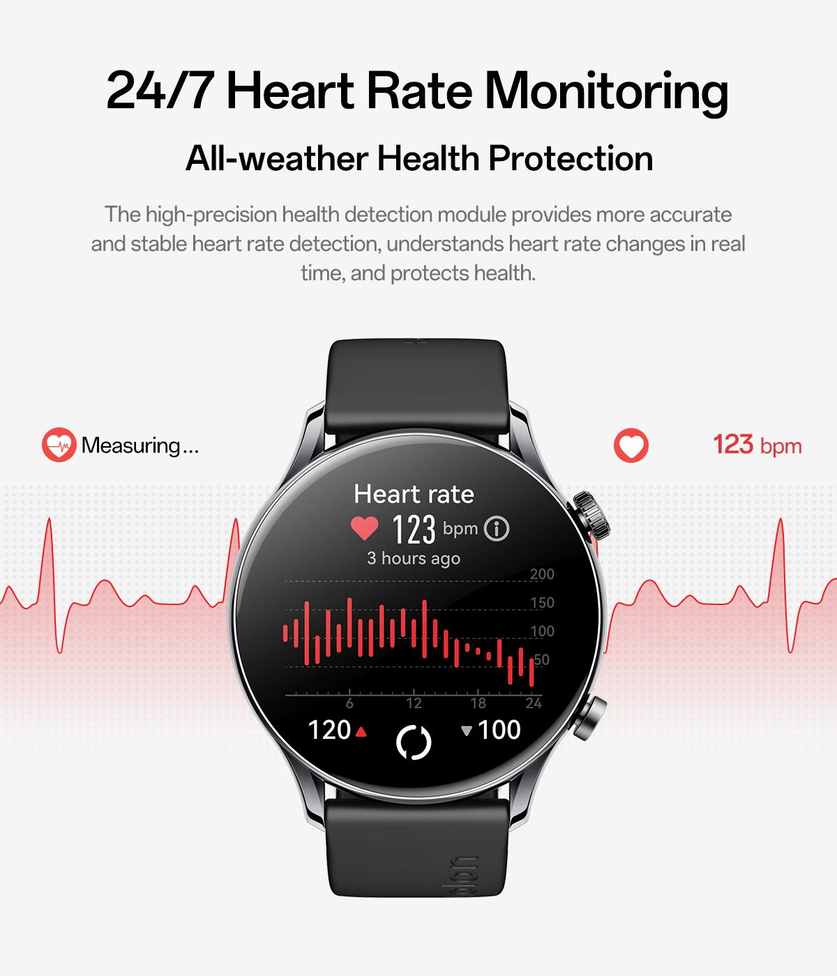 Aolon GTR3 Smartwatch — Stylish Spring Watch, 1.43" AMOLED HD display, AOD, heart rate monitoring, 110+ sports modes, waterproof, and up to 120-hour battery life. Compatible with iOS & Android, multiple colors, USB rechargeable, for Women & Men