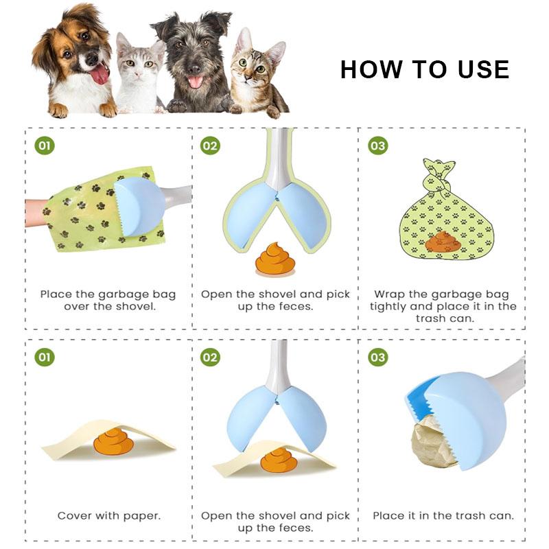 Dog Waste Scooper with Large Opening Jaw, One-Hand Operation, Durable ABS Non-Stick Material, Includes 15 Bags, Portable Clip-On Design for Walking, Works on Grass Gravel Concrete
