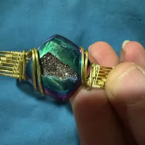 Titanium treated druzy hand made wire wrapped bracelet