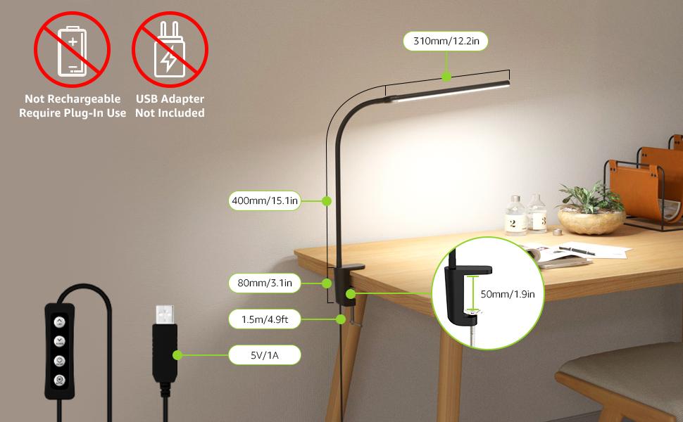 Lepro Clip on Desk Lamp LED Reading light Dimmable USB Small Clamp Lamp with 3 Color Modes 10 Brightness, Adjustable Flexible Gooseneck Table Light for Bed Headboard, Nail, Home Office,Computer-1